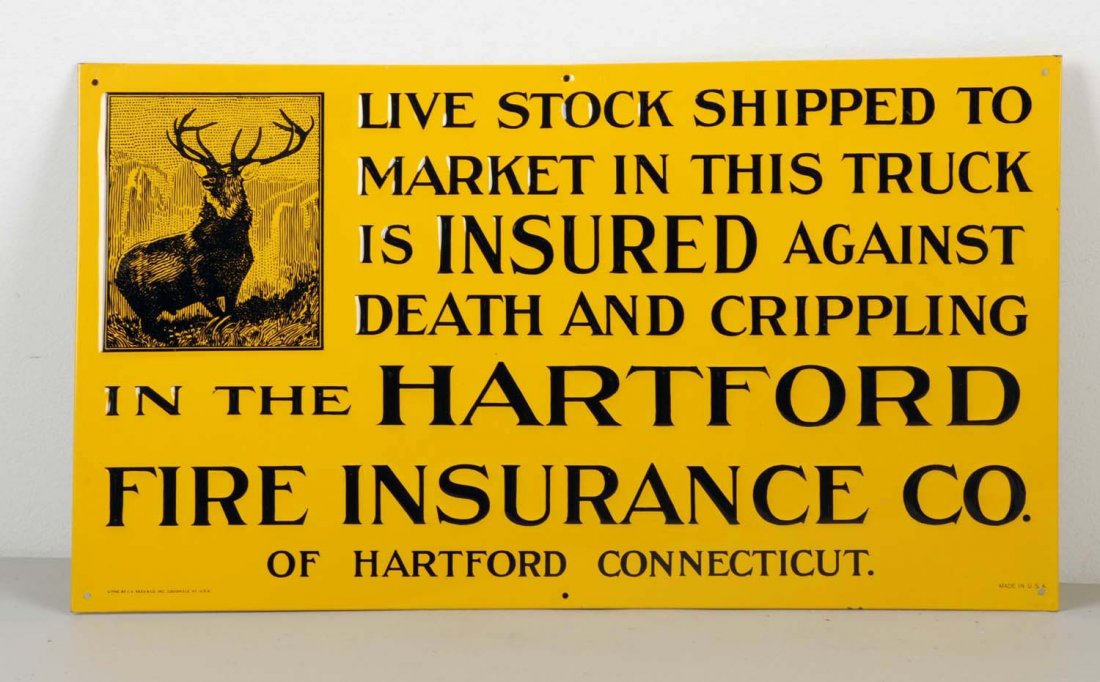 Hartford Fire Insurance Tin Embossed Sign. (1 of 1)