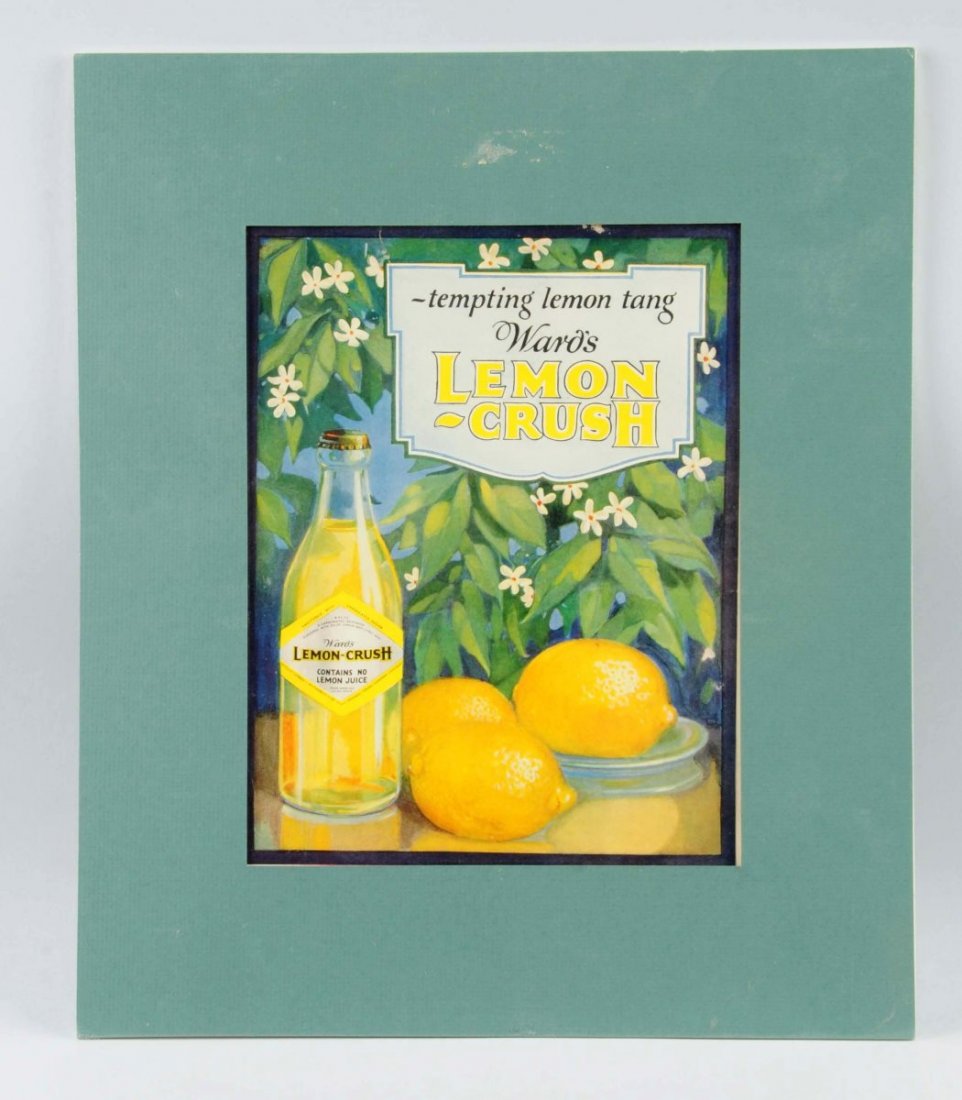 1920s Cardboard Lemon-Crush Sign.: Great graphics, only a few tiny marks and a short ¾ inch top edge closed tear. Condition (Excellent). Size 16" x 13 -1/2" .