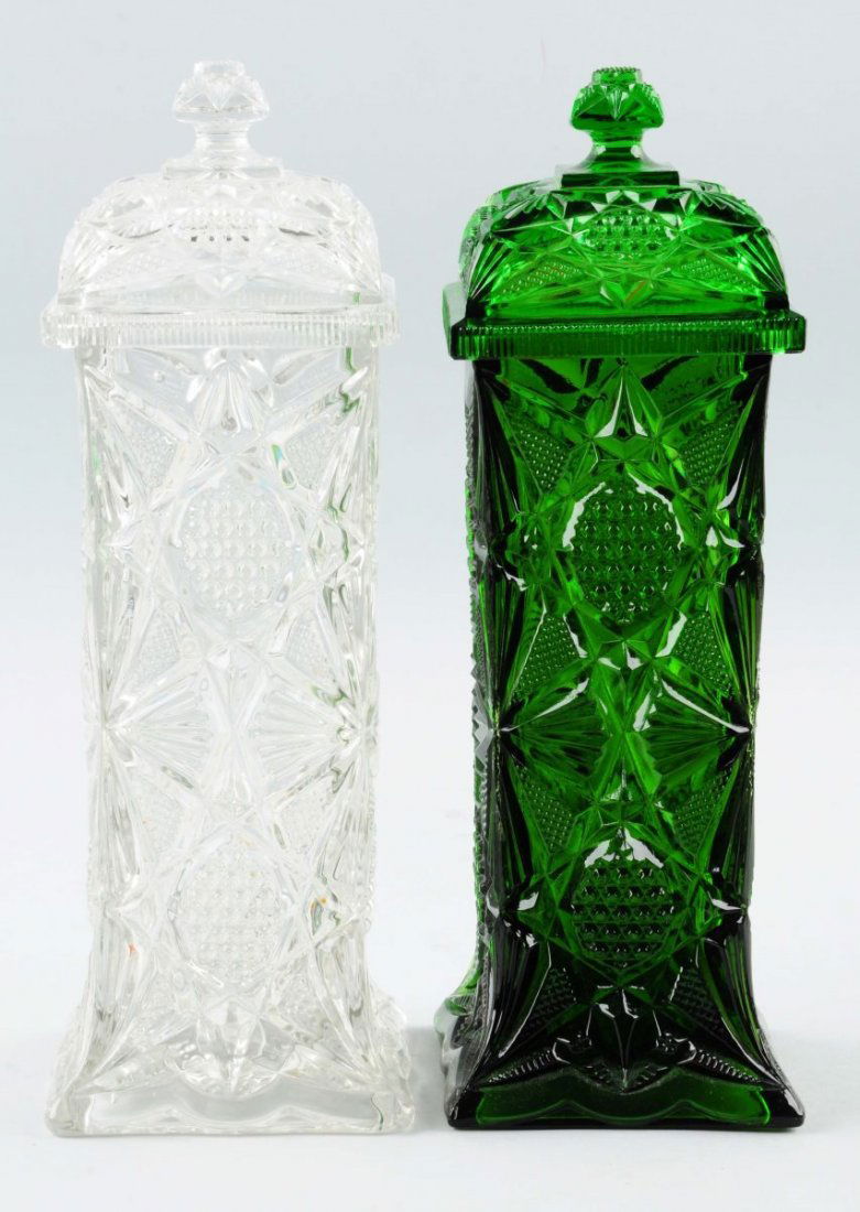 Lot Of 2: Pressed Glass Straw Holders. (1 of 1)