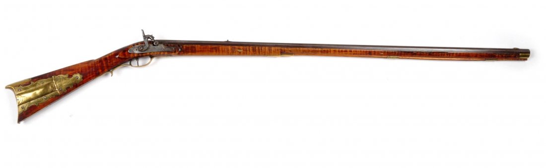 Signed Lancaster, Pennsylvania Long Rifle.: 41-1/2" barrel in .48 bore-percussion. Many collectors of Pennsylvania rifles consider the Lancaster school some of, if not the, finest manufactured. This rifle was manufactured by Abraham Henry and h