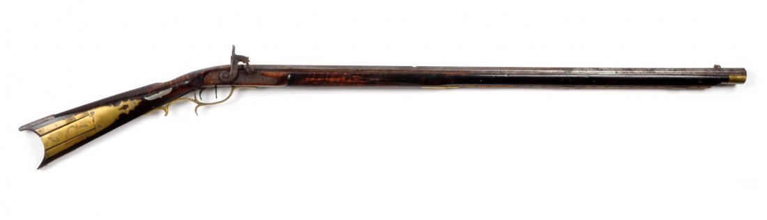 J. F. Gehrett Full Stock Penn. Percussion Rifle: Serial # NSV 39" barrel, .42 bore-percussion Jacob F Gehrett was a gunsmith from Orbisonia, Penn. and was from a well-known gunsmith family that included James and John. He built custom rifles during 