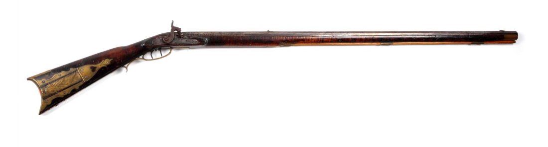 Scarce Samuel Shillito Pennsylvanian Long Rifle: Serial # NSV 41" barrel, .50 percussion/conversion Samuel Shillito was a well-known gun maker from Bedford County Pa. Beginning in 1819. Samuel was born 1794 and began his work in Franklin County, Pa.