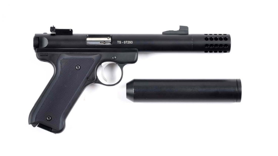 **As New Tactical Solutions Pistol.: Serial # TS-07293 Caliber is .22 lr., serial number is TS-07293, barrel length is 5 - 1/2". Newly manufactured pistol that resembles the Ruger and is a semi automatic .22 with an adjustable rear site,