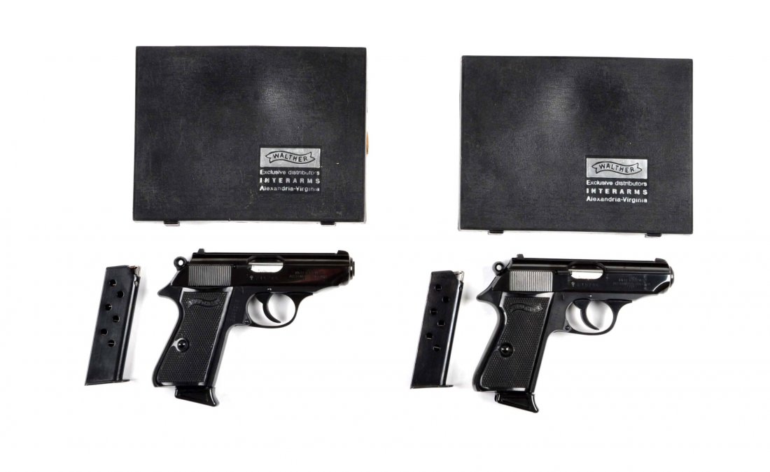 **Lot Of 2: Cons. No. Walther PPKS Pistols.: Serial # 215286 & 215285 Both in .380 ACP with 3" barrels. Both of these pistols are standard issue semi-automatic, double action, blued finish, with full matted ribs, white dot sights, and Walther ba