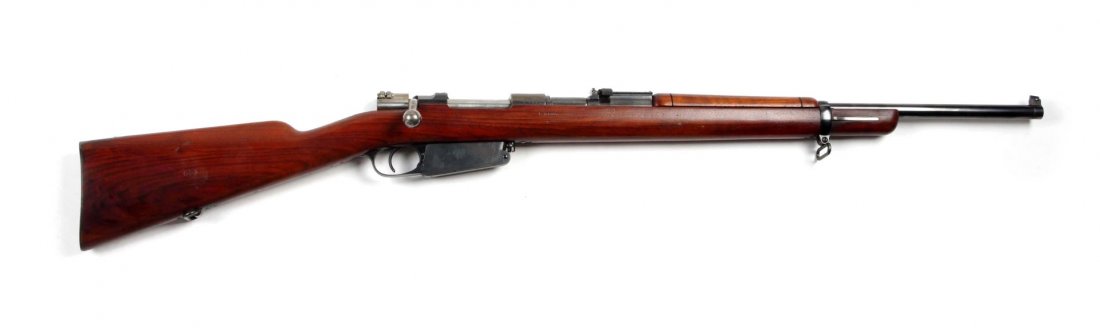 **Model 1891 Argentine Mauser Bolt Action Rifle.: Serial # L6895 7.65x53mm caliber with a 24" barrel. This is an extremely interesting rifle in that it has all matching numbers including stock, magazine, frame, barrel, bolt. The blued metal finish on