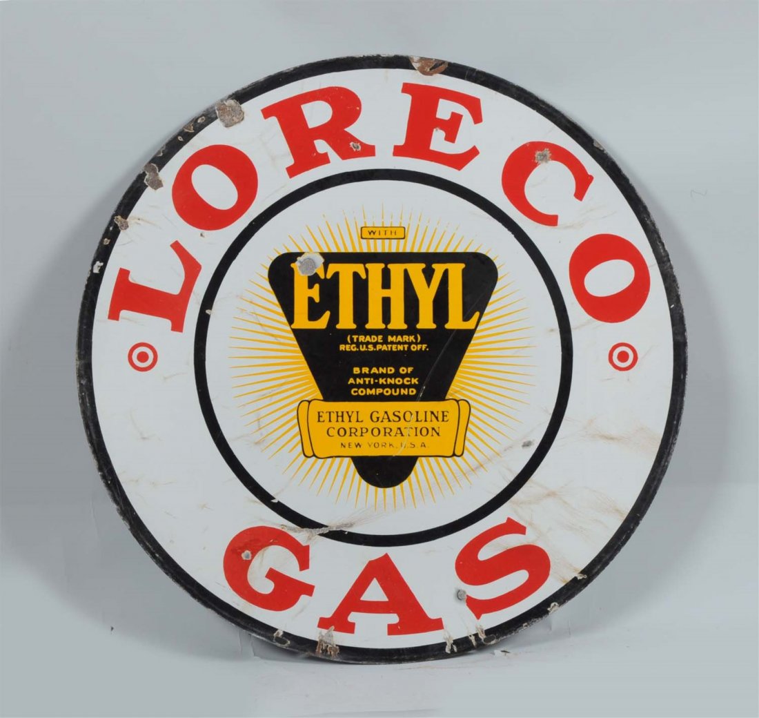 LORECO Gas Double Sided Porcelain Sign. (1 of 2)