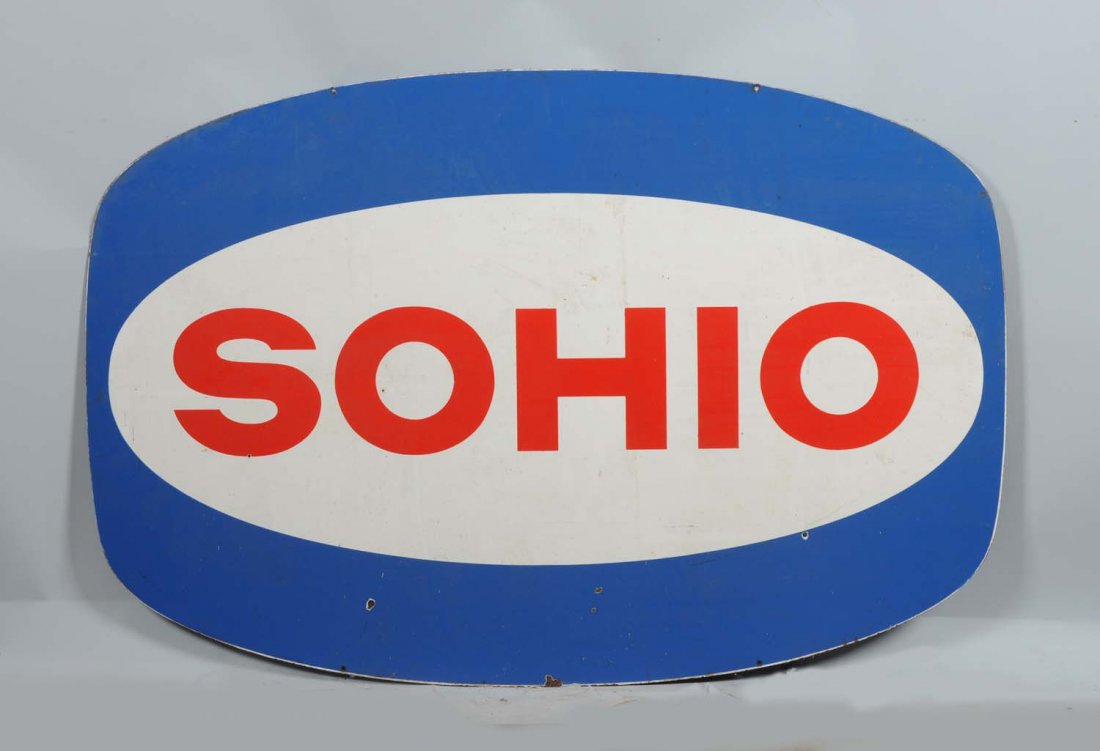 Sohio Double Sided Porcelain ID Sign.: Good gloss and color. Small chips in the field. Condition (8.5). Size 47" x 71".