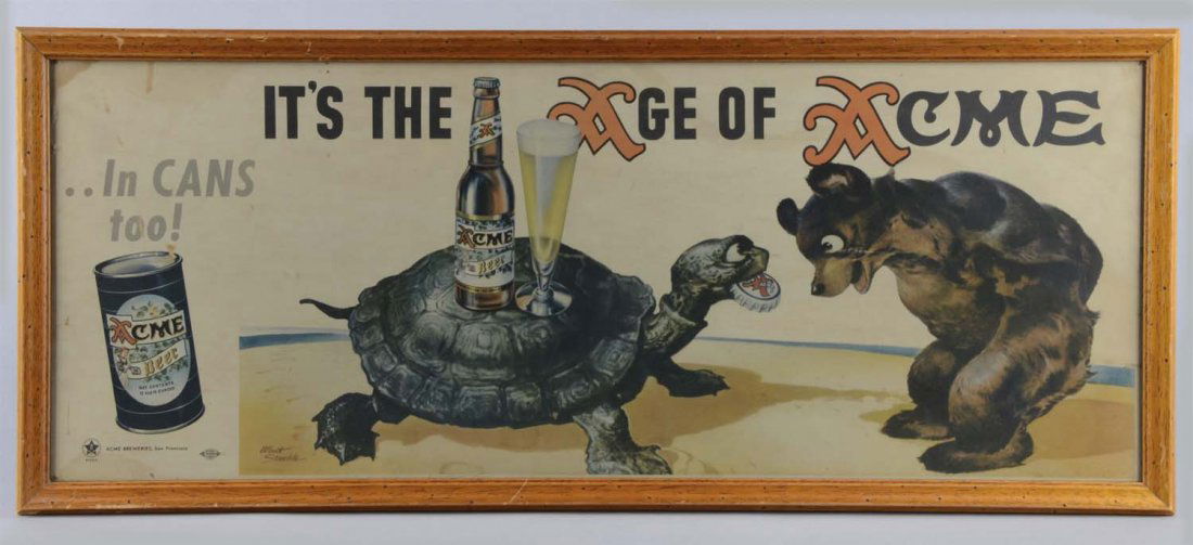 Acme Beer Cardboard Advertising Sign In Frame (1 of 1)