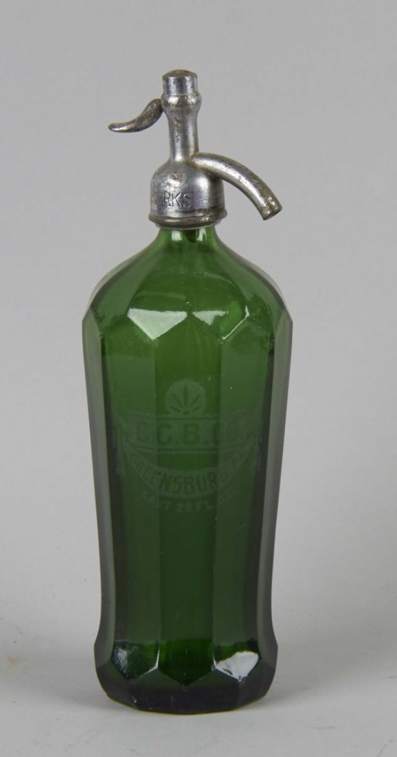 Coca Cola Greensburg Green Glass Seltzer Bottle (1 of 2)
