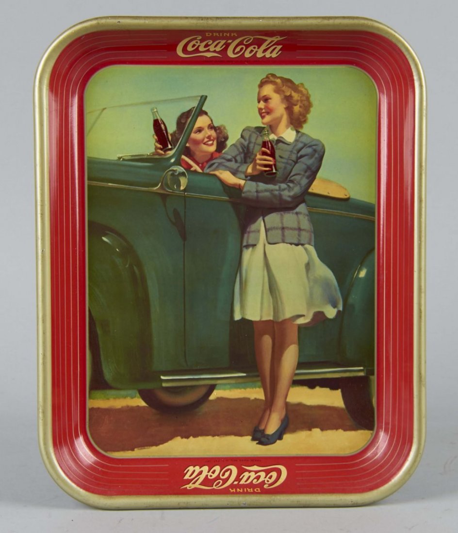 Coca Cola Two Girls With A Car Tin Serving Tray (1 of 2)