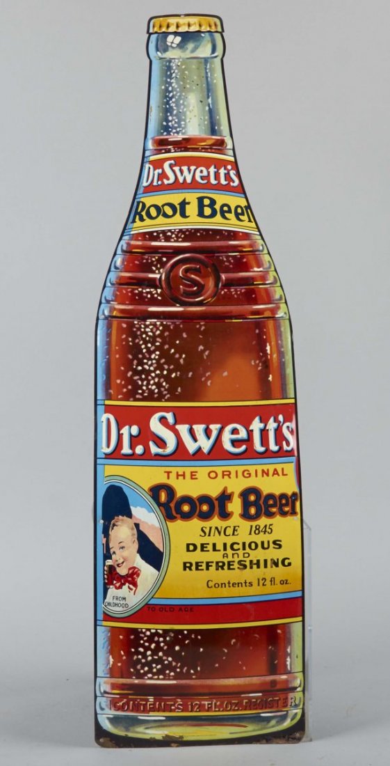 Dr. Swett's Root Beer Figural Bottle Sign (1 of 2)