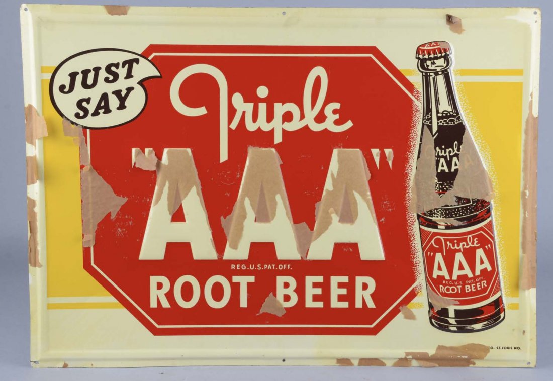 Triple AAA Root Beer Embossed Tin Sign (1 of 2)