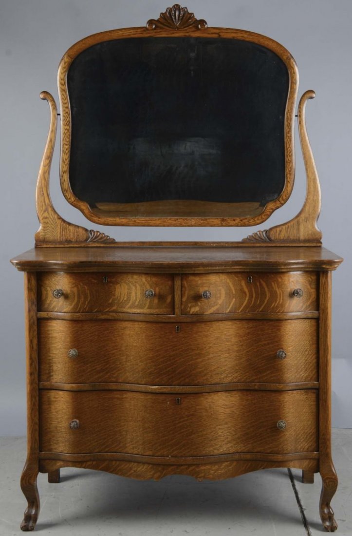 Early American Oak Dresser With Harp and Mirror (1 of 2)