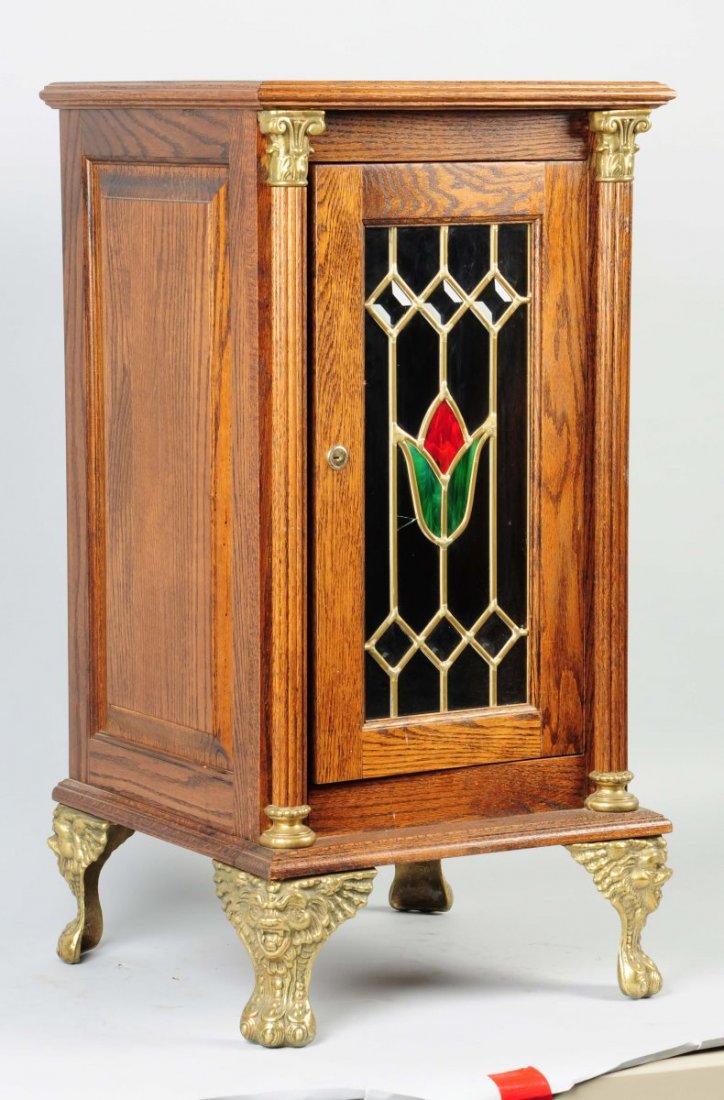 Oak Slot Machine Stand With Brass Trim (1 of 4)