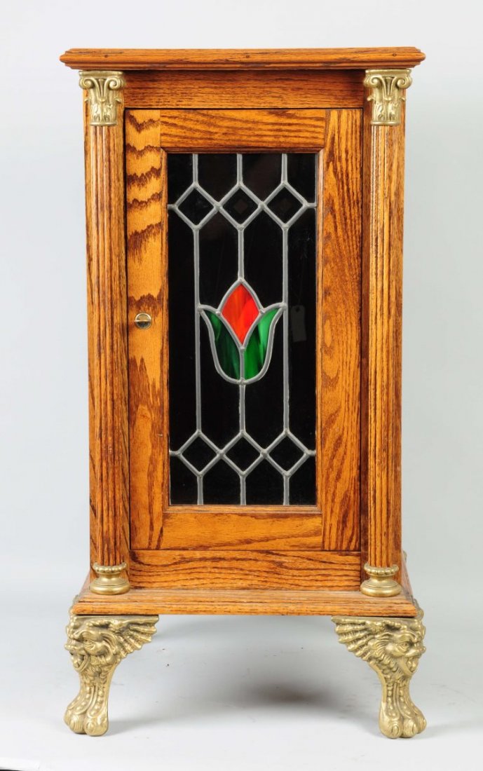 Oak Slot Machine Stand With Brass Trim (1 of 3)