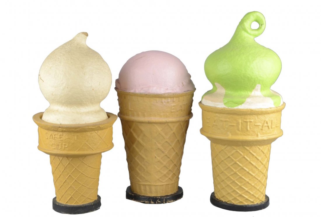 Lot Of 3: Paper Mache Ice Cream Cone Displays (1 of 2)