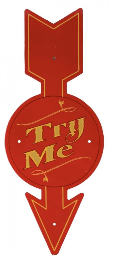Figural Arrow "Try Me" Heavy Metal Sign (1 of 2)