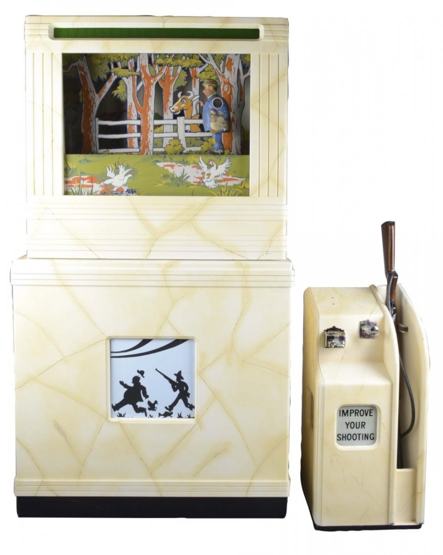 Coin-Op Seeburg Chicken Sam Rifle Range Skill Game: This fully restored shooting game includes fully rebuilt original amplifier, a spare amplifier, and a reproduction base cabinet. In working condition but could use some adjustment to the count and mot