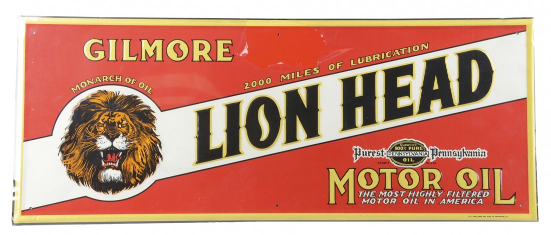 Gilmore Lion Head Oil Tin Advertising Sign (1 of 1)