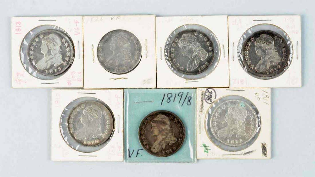 Lot Of 7: Early 1800s Capped Bust Half Dollars. (1 of 2)