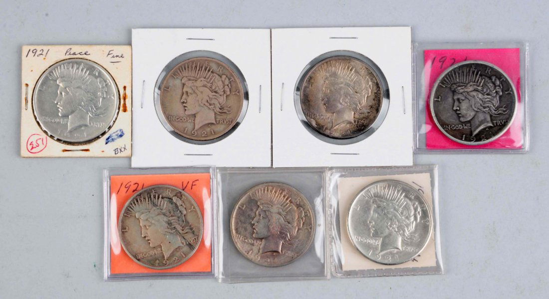 Lot Of 7: 1921 Peace Dollars. (1 of 1)