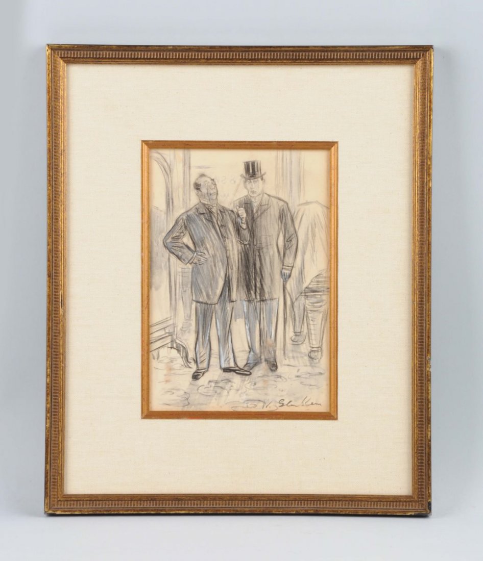 William Glackens (American, 1870-1938).: Two Gentleman. ink on gouache on paper. signed lower left. Provenance: John H Surovek Gallery, Palm Beach, FL *Auction record high for this artist: $1,707,500, Christie’s, New York, NY, 12/2/1998 Si