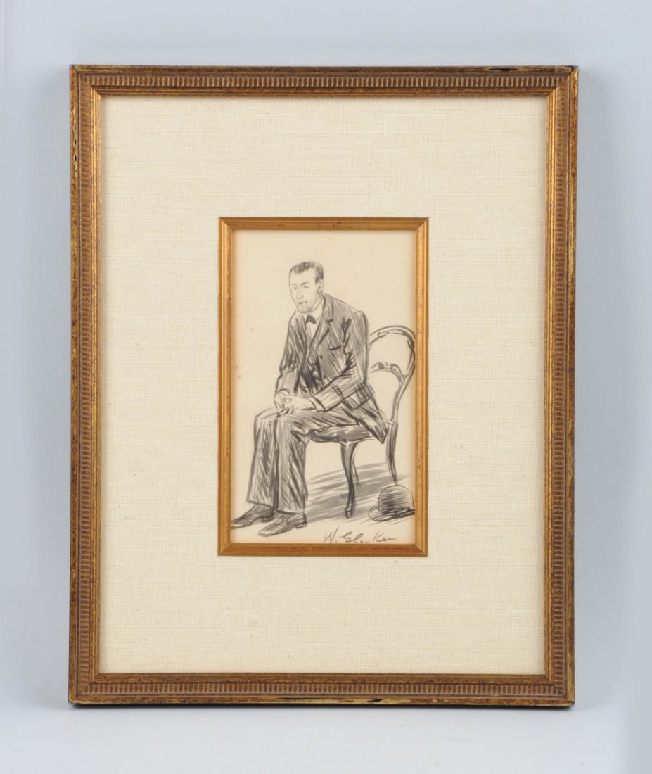 William Glackens (American, 1870-1938).: Ponderance. ink wash on paper. signed lower right. Provenance: John H Surovek Gallery, Palm Beach, FL *Auction record high for this artist: $1,707,500, Christie’s, New York, NY, 12/2/1998 Size 7 - 1