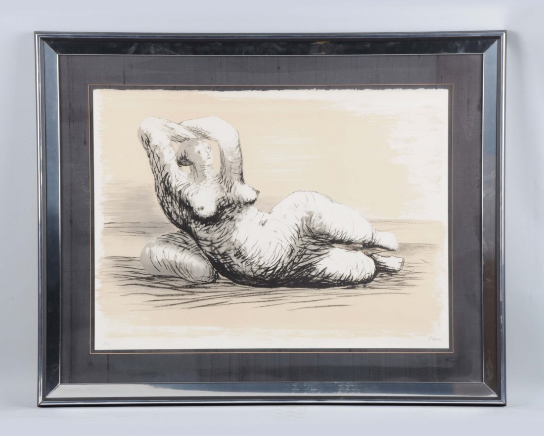 Henry Moore (British, 1898-1986).: Reclining Nude. lithograph. signed and numbered 10/15. Custom frame with museum mounting. *Auction record for this artist: $30,316,572, Christie’s London, 2/7/2012 Size 22” x 30”.