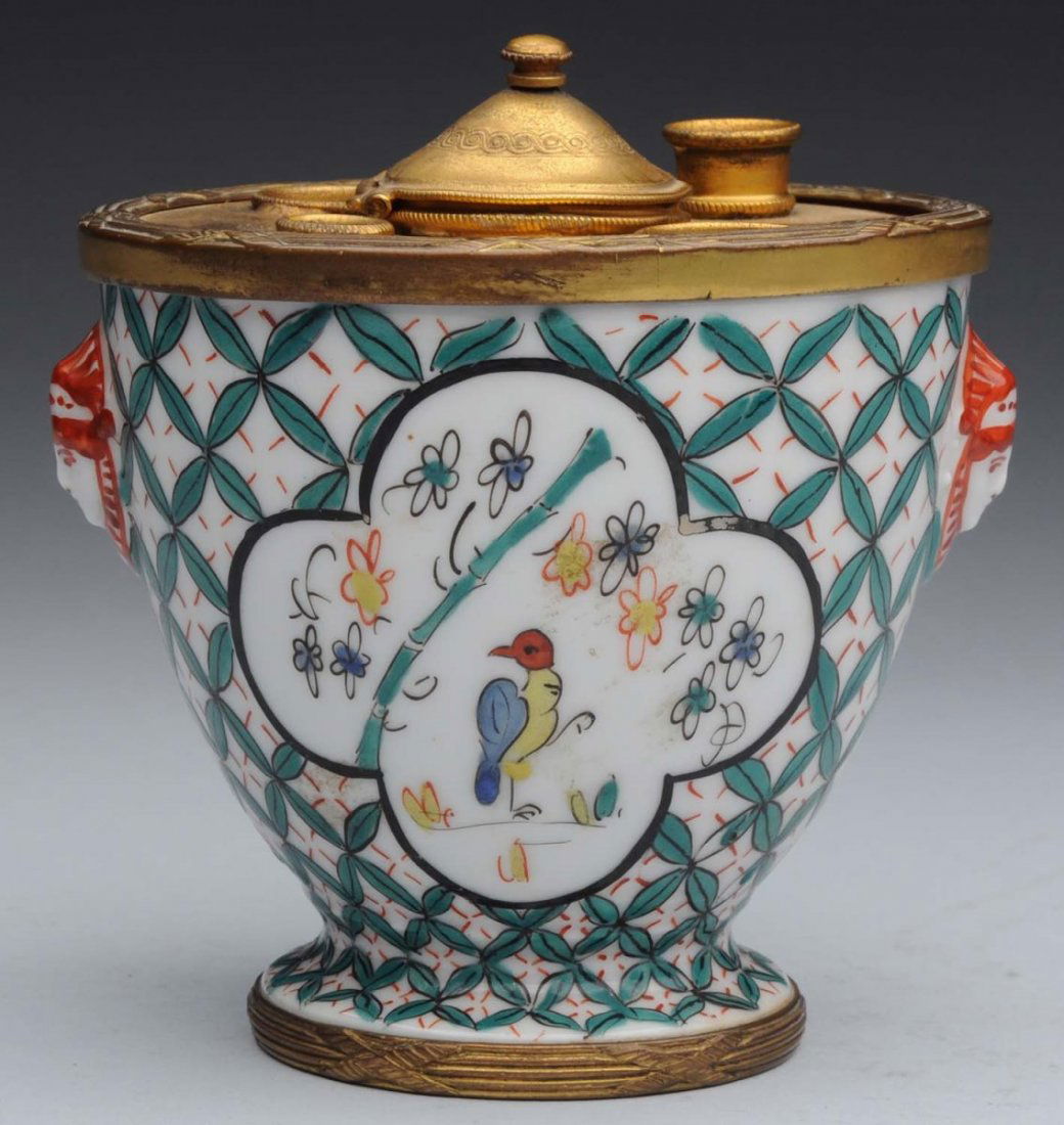 French Porcelain Bronze Mounted Inkwell. (1 of 5)