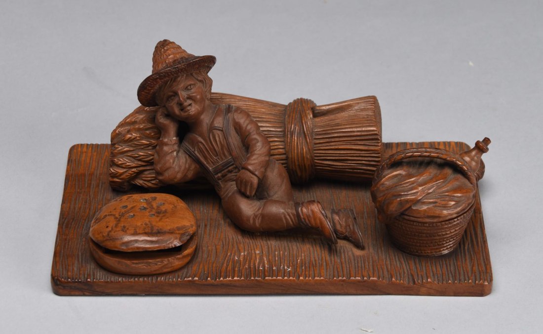 Early Figural Carved Wood Inkwell. (1 of 2)