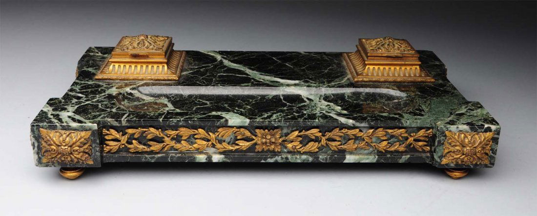 French Gilt Bronze & Marble Inkwell. (1 of 3)