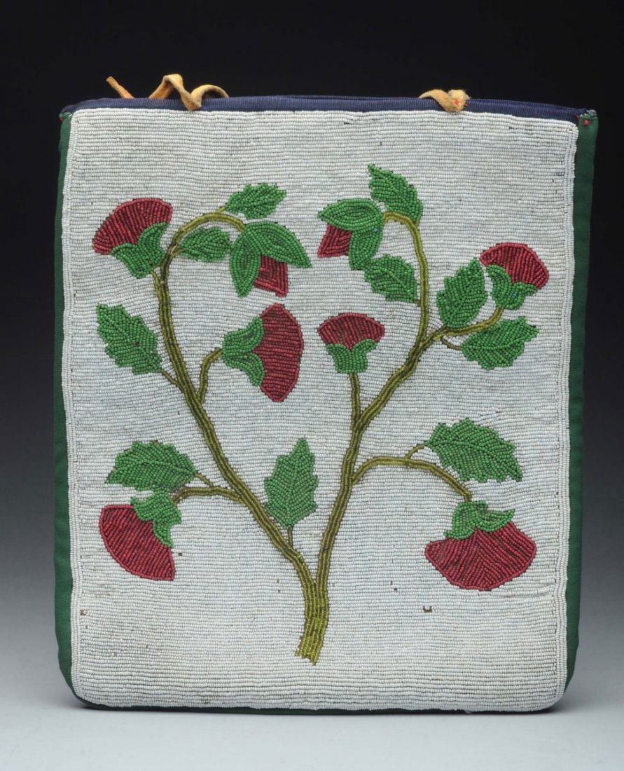 Native American Beaded Pouch with Red Flowers. (1 of 2)