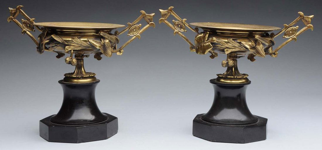 Pair of French Bronze & Marble Garnitures. (1 of 1)