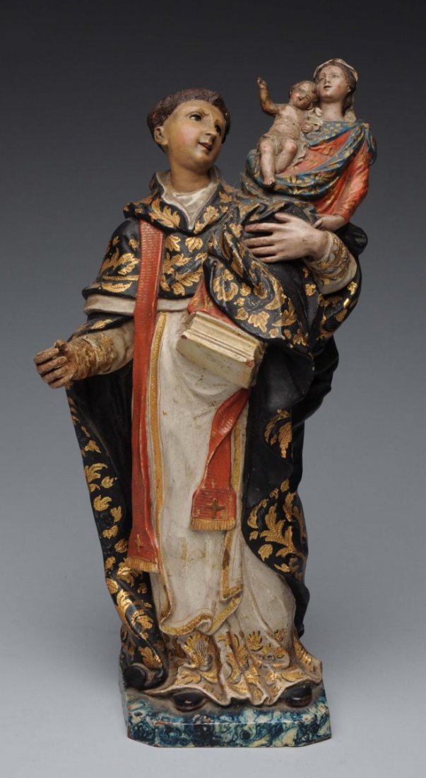 Polychromed Clay Santos with Mother & Child.: 19th Century. A few small chips and minor soiling only. Condition (Very Good Plus). Size 12 -1/2" T.