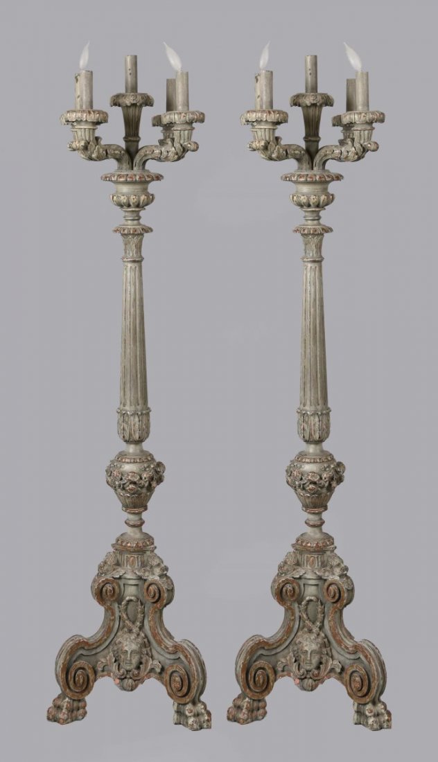 Pair of Italian Carved Polychrome Torches. (1 of 1)