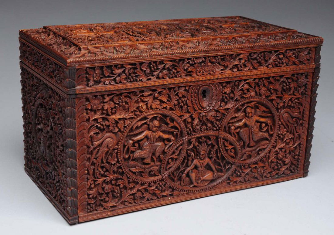 Carved Indian Folding Writing Desk. (1 of 4)