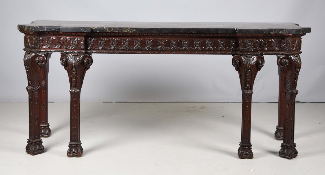 19th Century Carved Mahogany Marble Top Console. (1 of 1)