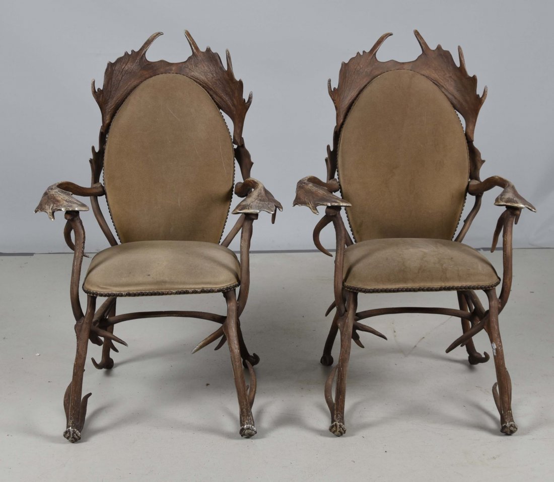 Pair of Cast Aluminum Antler Chairs. (1 of 1)