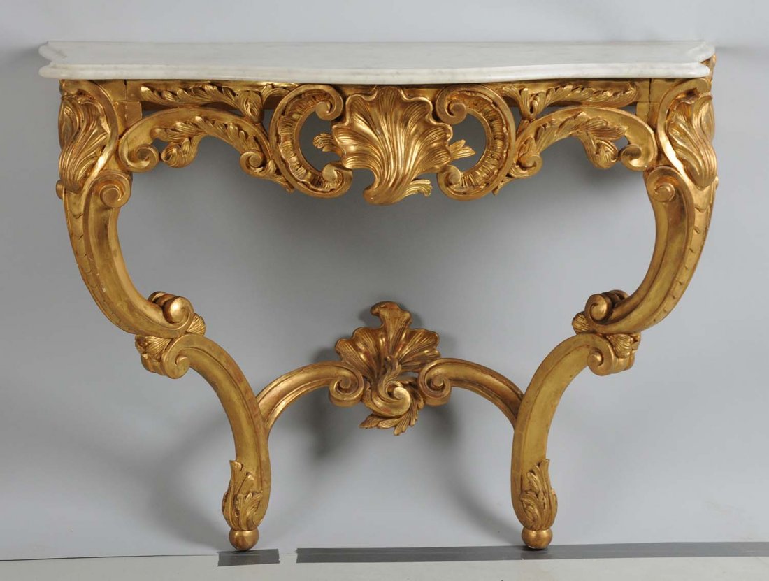 French Carved Gilt Marble Top Console. (1 of 2)