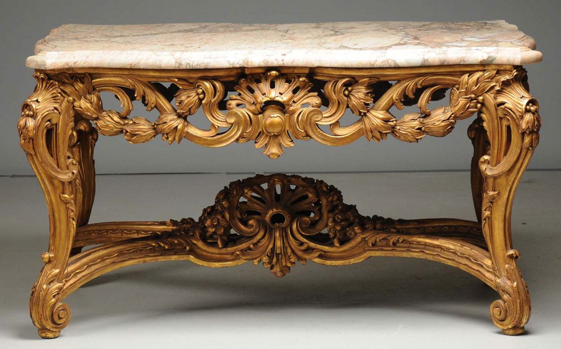 French Carved Gilt Center Table with Marble Top. (1 of 3)