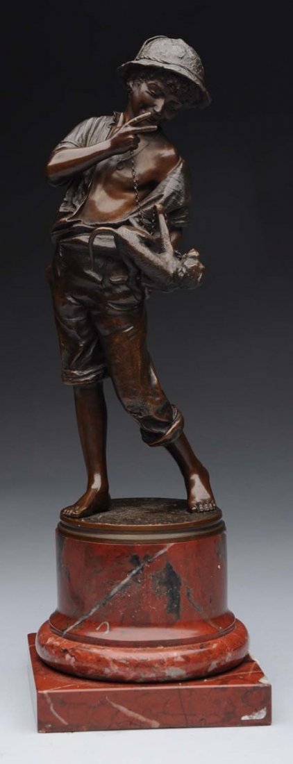 French Bronze Boy with Monkey Sculpture. (1 of 4)