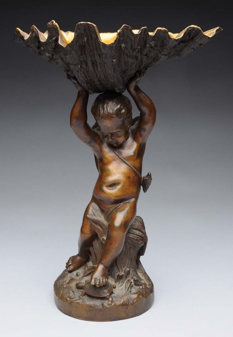 French Bronze Putti Holding Shell. (1 of 5)