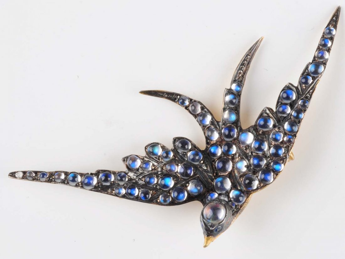 Silver, Gold & Moonstone Bird Pin. (1 of 3)