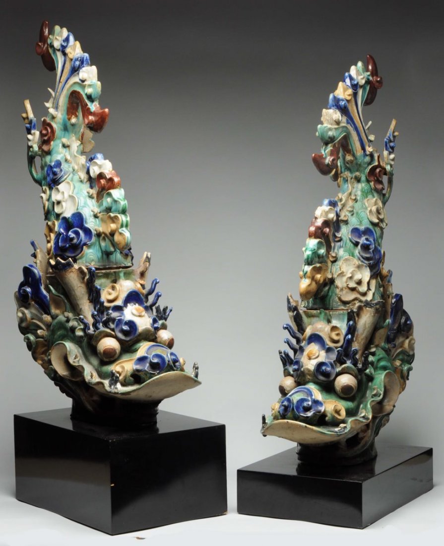 Pair of Fish Shaped Chinese Pottery Roof Tiles. (1 of 3)