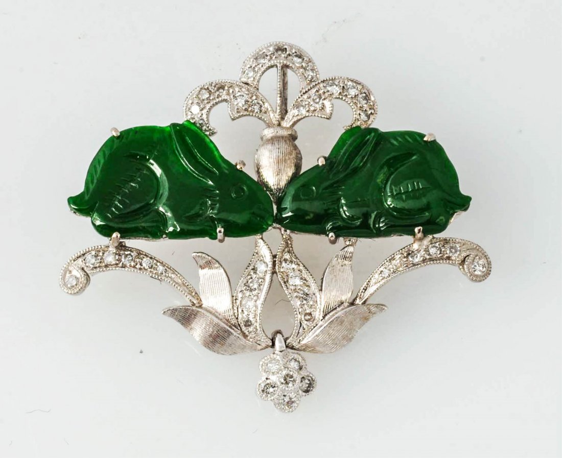 Jade Diamond 18K Brooch. (1 of 3)