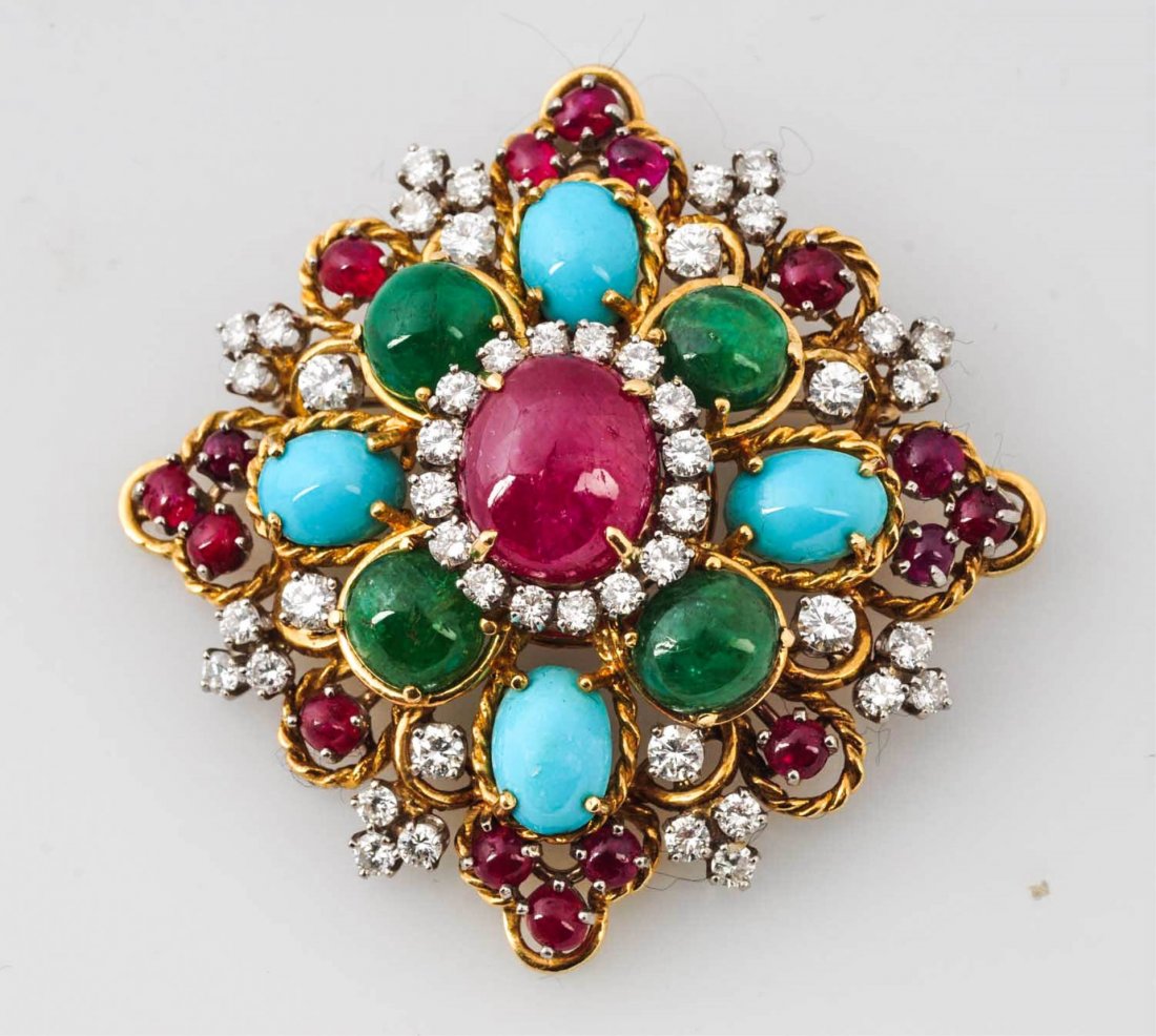 Diamond, Ruby, Emerald & Turquoise Brooch. (1 of 3)