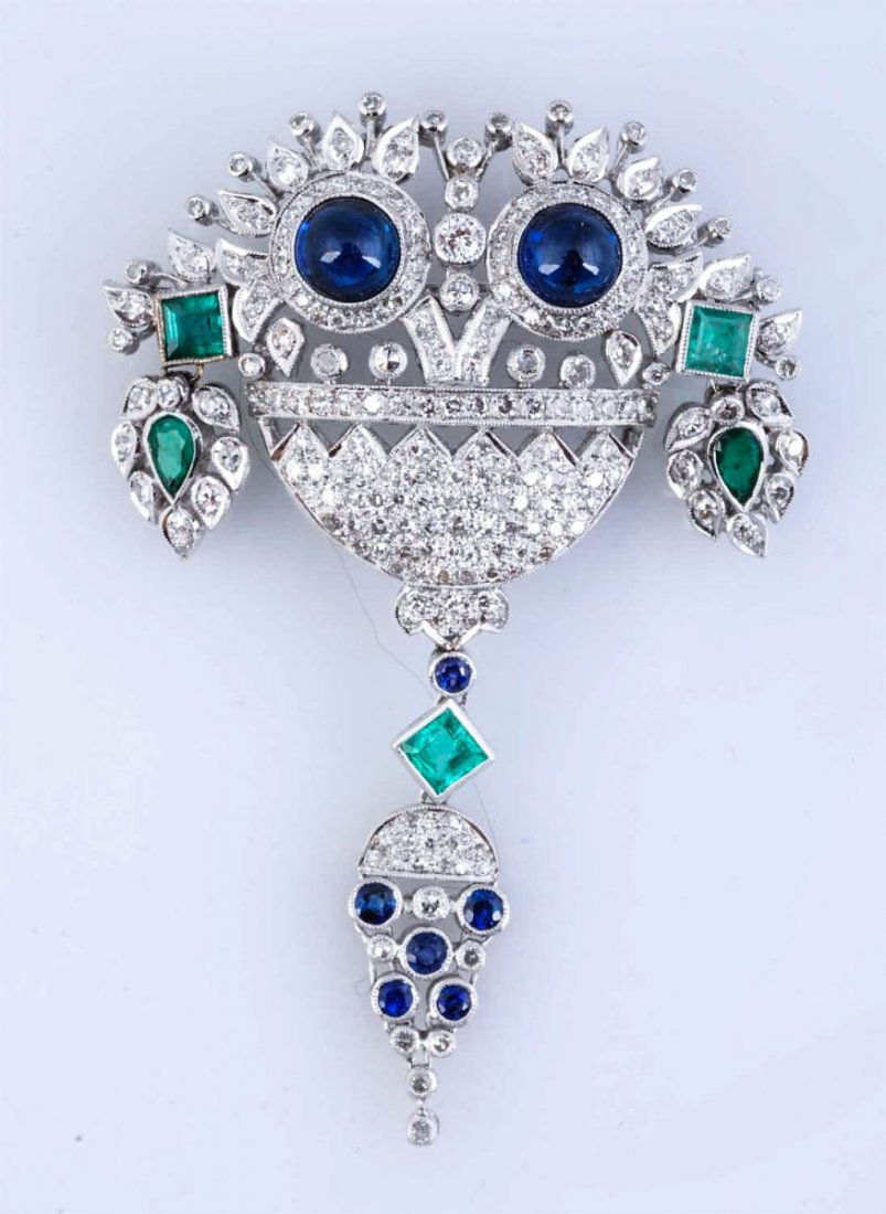 Diamond, Emerald & Sapphire Basket Brooch. (1 of 2)