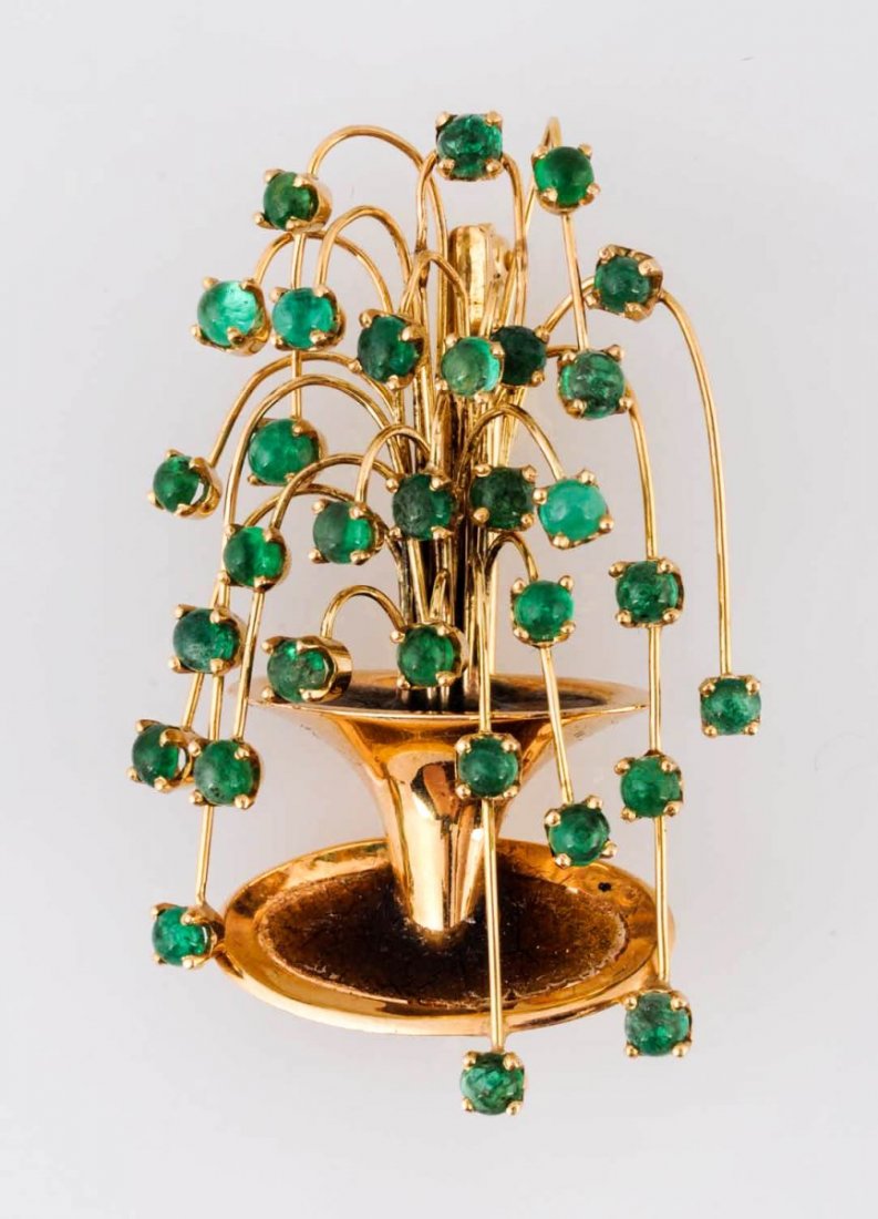 Signed Ruser Emerald Willow Brooch.: Emeralds approximately 3 cts t.w. 14K 12.2 dwts.