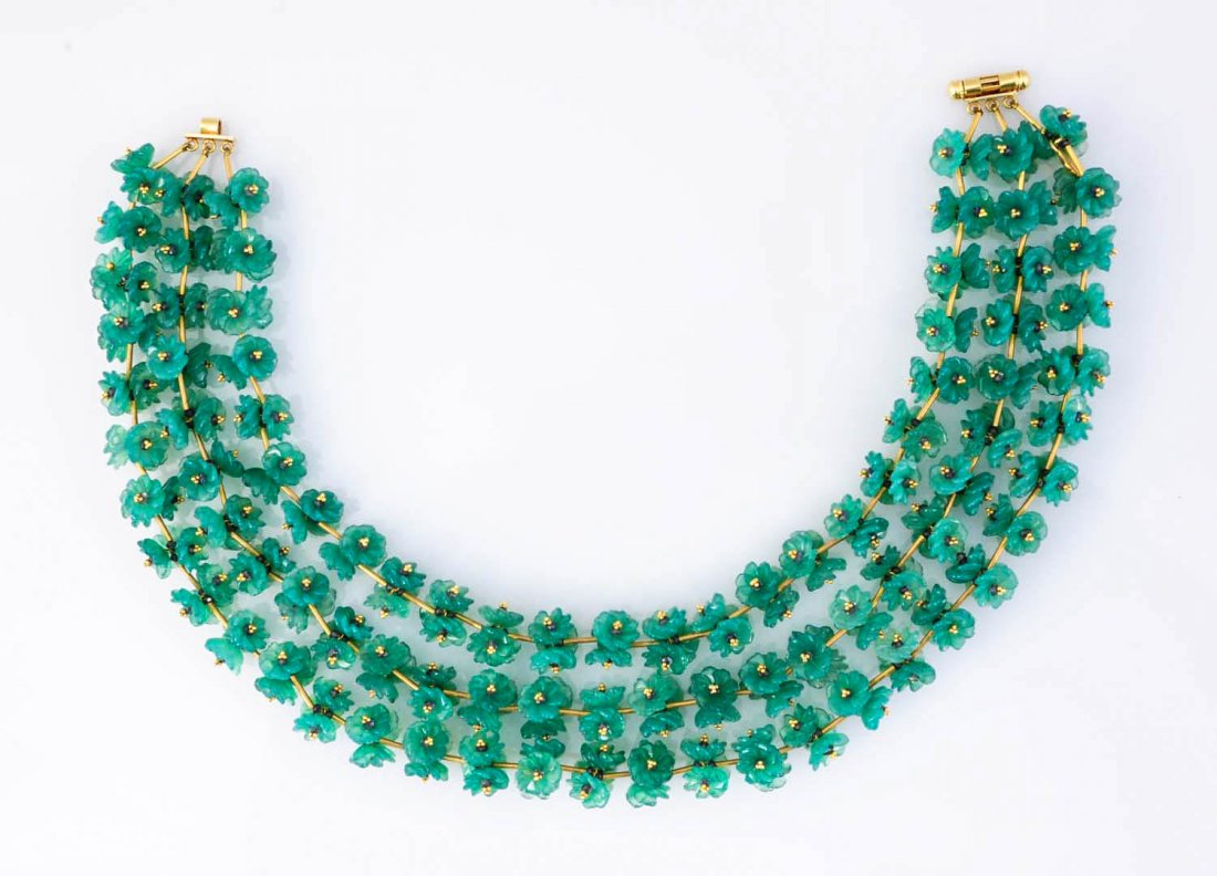 Signed Rebecca Koven Carved Chrysoprase Necklace. (1 of 3)