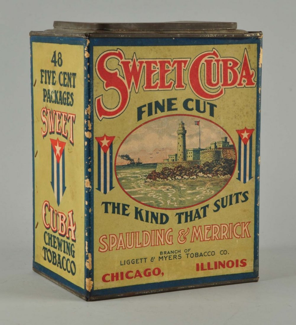 Sweet Cuba Fine Cut Tobacco Cardboard Tin.: Cardboard. Minor to moderate chipping. Condition (Vey Good). Size 8'' x 6-1/2'' x 10-1/2''.